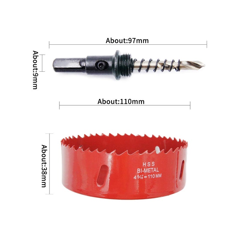 Laiwei Hole Saw Drill Bit LAIWEI HSS Hole Cutter with Arbor for Wood,PVC Board and Plasterboard(4-5/16"(110mm Hole Saw)) - Image 2
